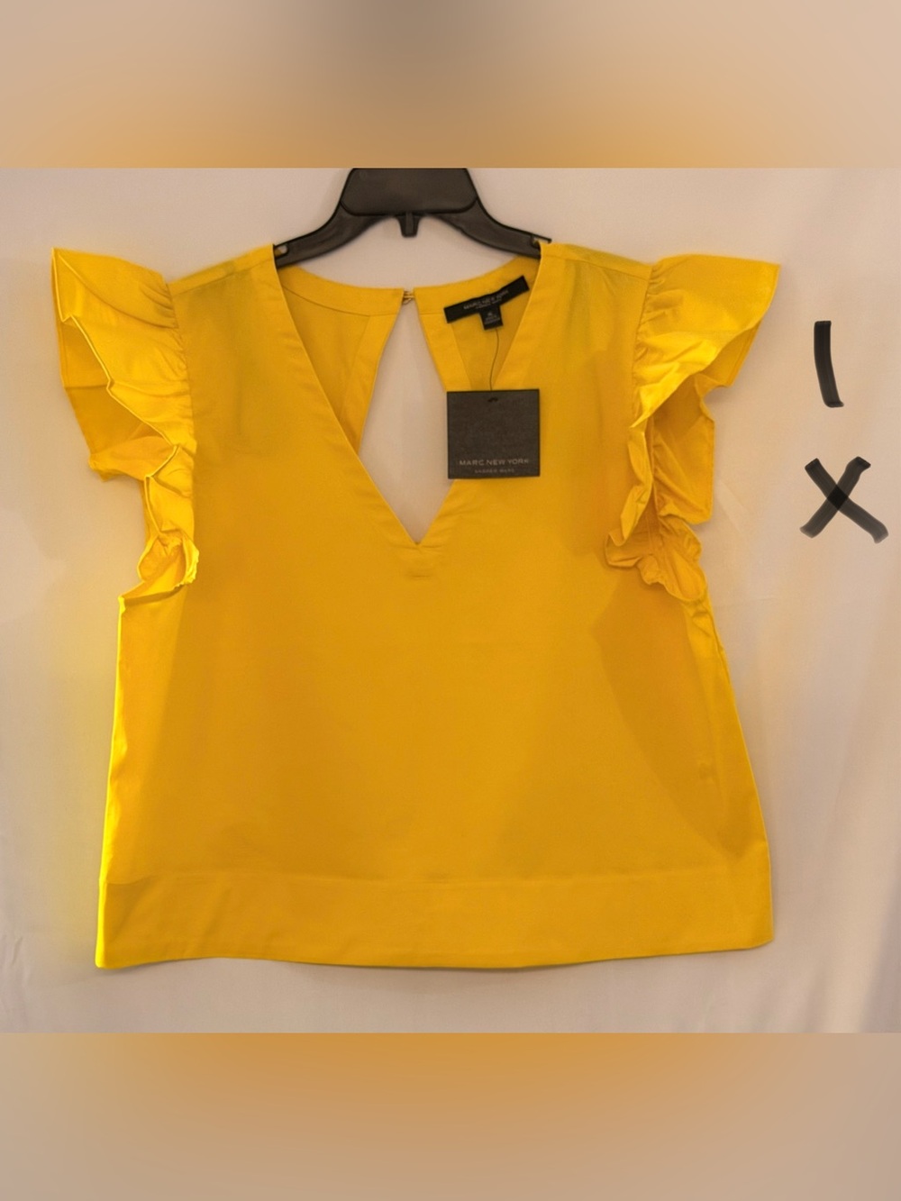 Marc New York Bright Yellow Ruffle Sleeve V-Neck Top